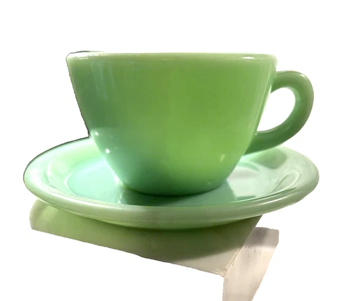 Jadite Cup Saucer Restaurant C Handle Excellent Pre 50s Mark 2.5" Anchor Hocking