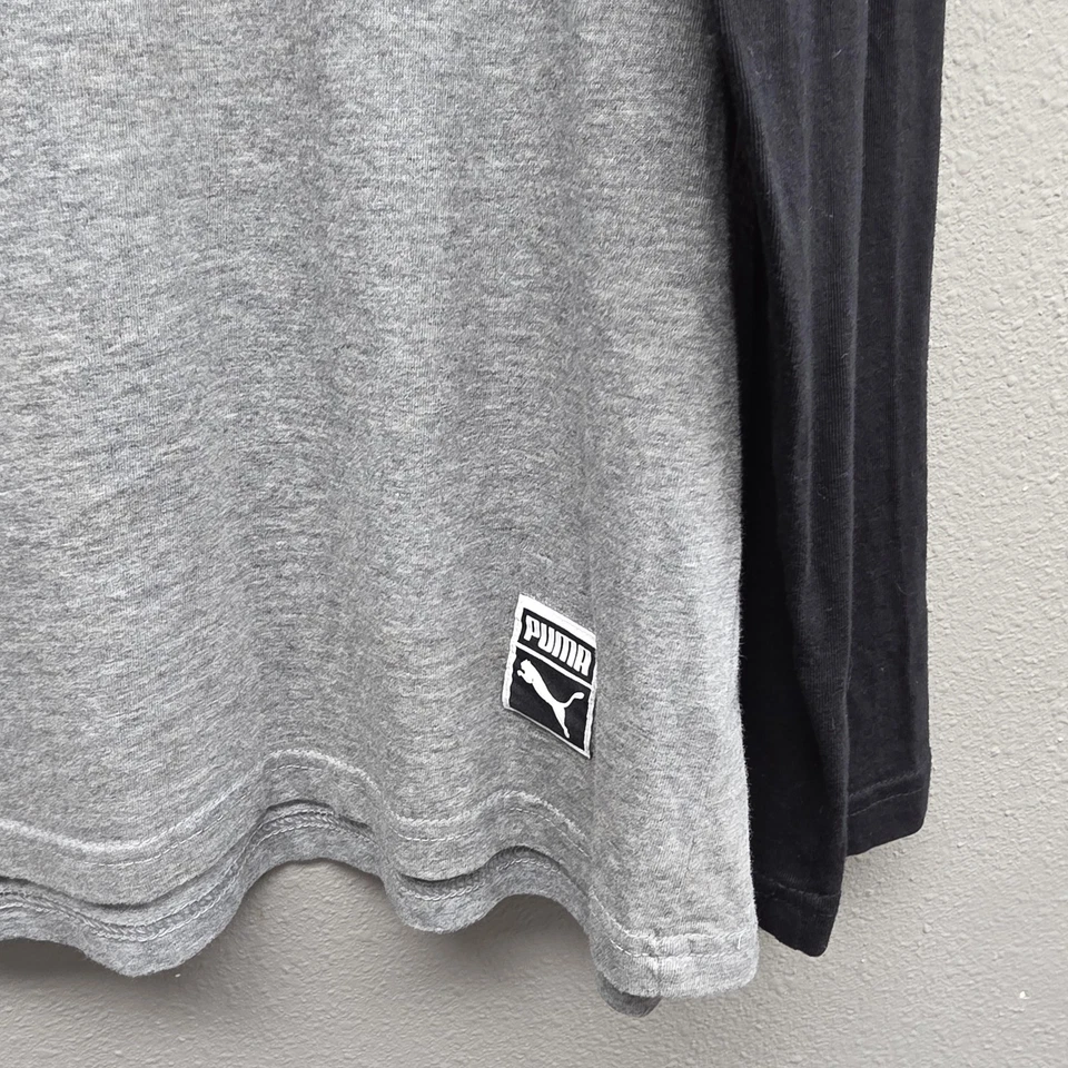 Camisa Puma Para Hombres 3XL Gris Negra Manga Larga Raglán Atlético Logo Ligera Top Foto 3 de 4
