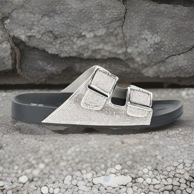 Madden NYC Women's Sz 9.5 Embellished Bling Footbed Sandals Slide Electify 2 NWT