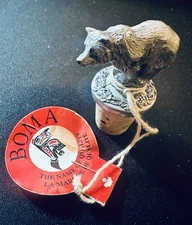 Vintage BOMA Silver Metal Pewter Grizzly Bear Wine Bottle Stopper Made In Canada