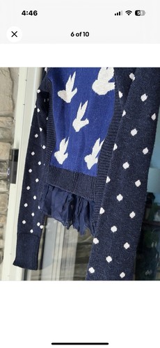 Anthropologie Leifnotes Blue Black White Bird Flying Sweater Cardigan Sz XS $148 - Picture 6 of 10