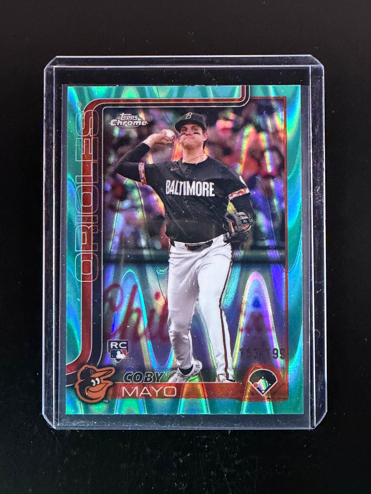 2025 Topps Chrome #120 Coby Mayo Aqua RayWave Refractors #/199