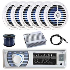 Pyle Bluetooth Marine Receiver, 6x 5.25" 100W Speakers, Amplifier, Wire, Antenna