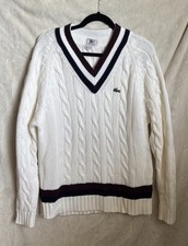 Vintage 80s Izod Lacoste Tennis Sweater Men Large Chunky Cable Knit Cricket