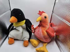 Lot Of 2 Ty Beanie Babies Waddle The Penguin And Strut The Rooster With Tags 