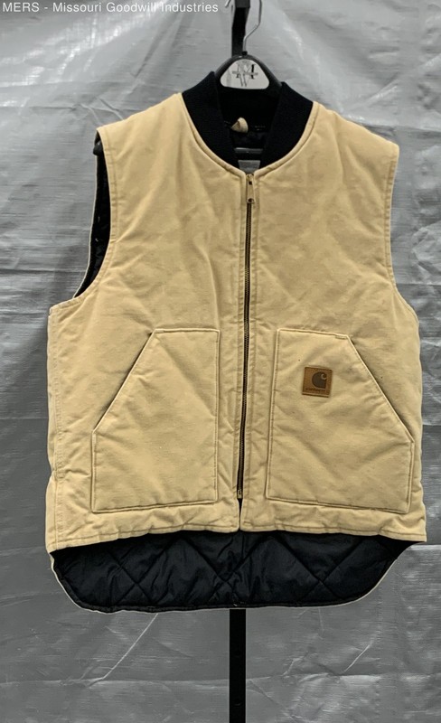 Vintage 2001 Carhartt V02 Sandstone Duck Quilt Lined Workwear Vest Sz L