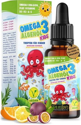Omega-3 KIDS Algenöl PLUS Tropfen für Kinder - 40% DHA & 20% EPA mit Vitamin... 