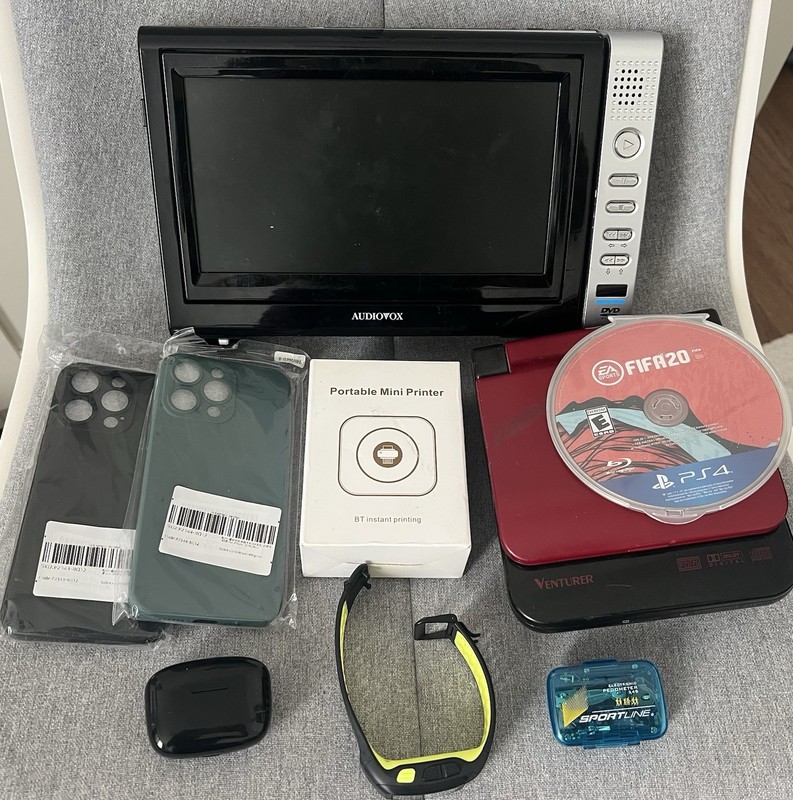Lot Of Electronics Nike Watch Portable  Printer JVC Earbuds FIFA 20 DVD Players