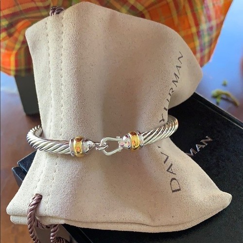 David Yurman Cable Buckle Bracelet 925 Silver 18K Gold Bangle