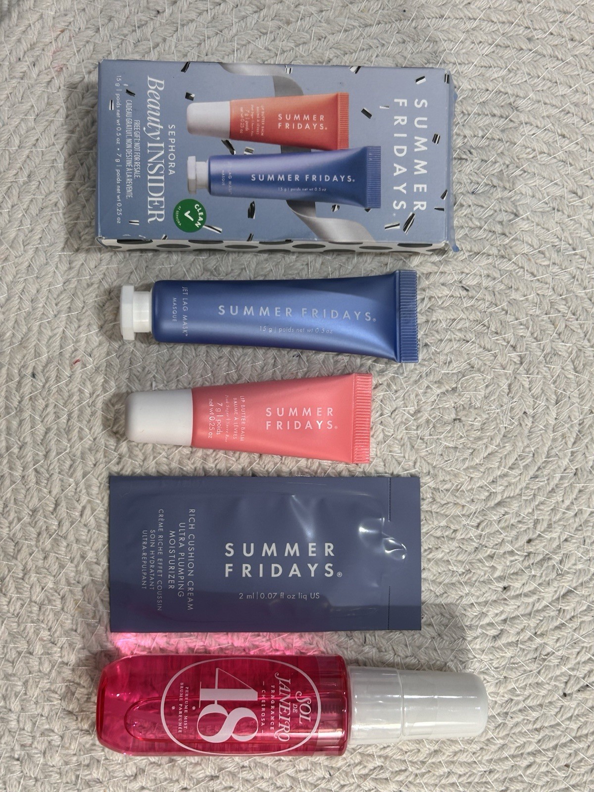 Summer Fridays Samples Lip Butter Balm & Jet Lag Mask PLUS Sol De Janeiro Travel
