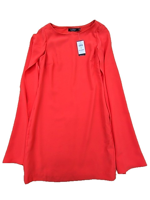 Vestido de cóctel Lauren Ralph Lauren rojo con capa Georgette talla 2 manga l...
