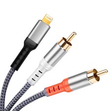 Rliwov MFi Certified Compatible with Lightning to RCA Cable Audio 4FT, Grey