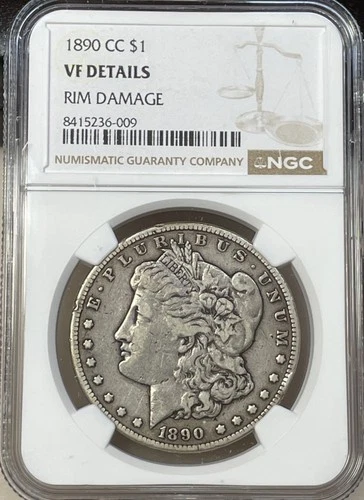 1890-CC Morgan Silver Dollar NGC VF Details Rim Damage $1 Coin