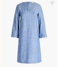 J.Crew Blue Chambray Shift Dress Size 8 V-Neck 3/4 Sleeve Scallop Cuff Casual
