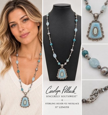 Carolyn Pollack Sincerely Southwest Sterling Silver 925 Blue Stone Pendant  35 