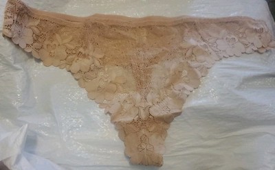 Bare Necessities Floral Lace Thong Panties 3X XXXL Hazel Beige Nude