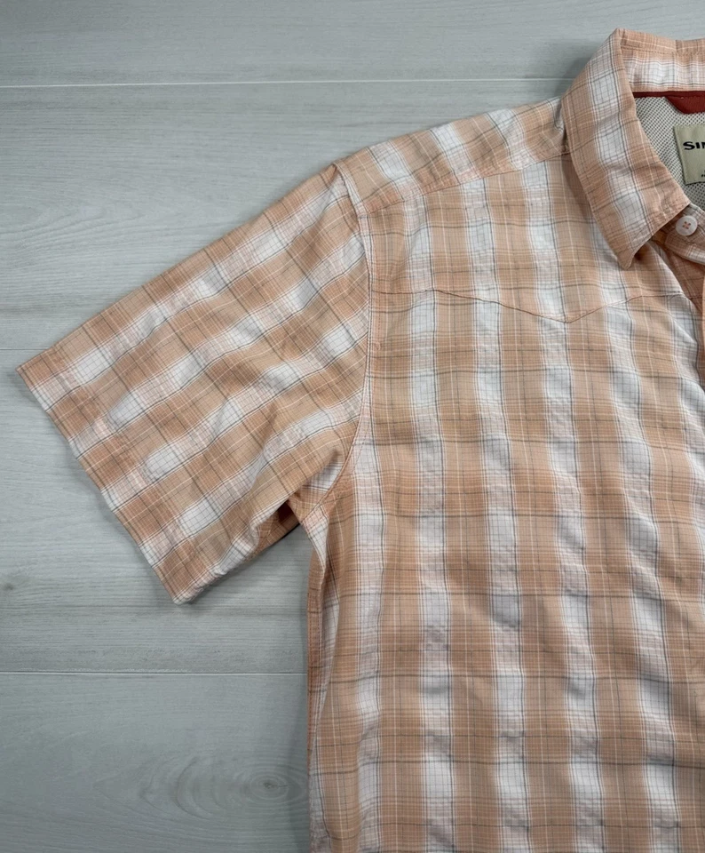 Simms Fishing Big Sky SS Shirt Pearl Snap UPF 50 Orange Fishing Shirt Mens M NWT - Image 4 of 4