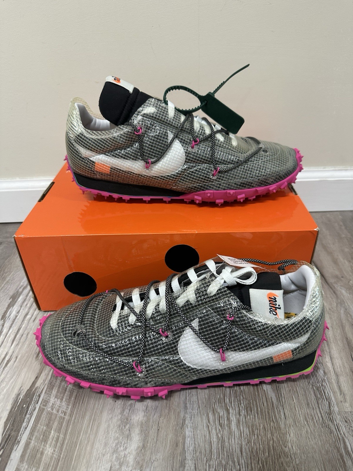 DS Off White X Nike Waffle Racer Nero Rosa Donna 14 Uomo 12 5