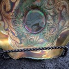 Fenton Heart n Vine Ruffled Green Carnival Bowl 1910c                        (A) — photo 2