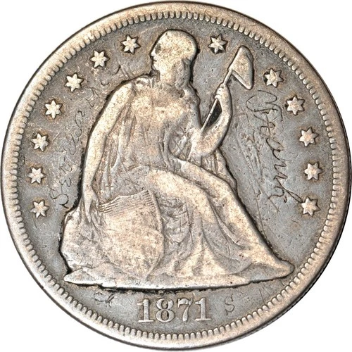 1871 $1 Seated Liberty Dollar Grafitti: "Frank" Fine K19263