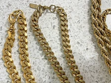 VINTAGE 1980's MONET GOLD PLATED CHAINS - 2 ROPE, 2 CURB LINKS, WEIGHT 170gms