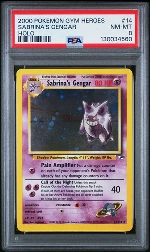2000 POKEMON GYM HEROES HOLO #14 SABRINA'S GENGAR PSA 8