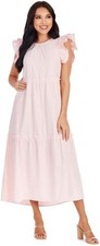 Vestido midi Mud Pie para mujer bardo con volantes en capas rosa/blanco a rayas Seersucker-M