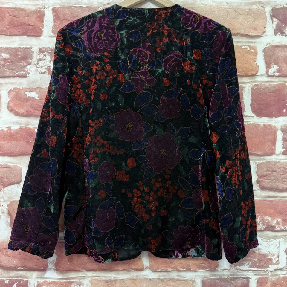 Blazer Vintage Norton McNaughton Mujer 10 Multicolor Terciopelo Floral Chaqueta Foto 4 de 4