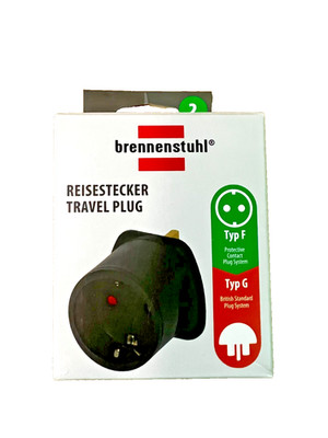 Brand NEW Travel Plug Adaptor, Europe (Type F) to UK (Type G) by BRENNENSTUHL