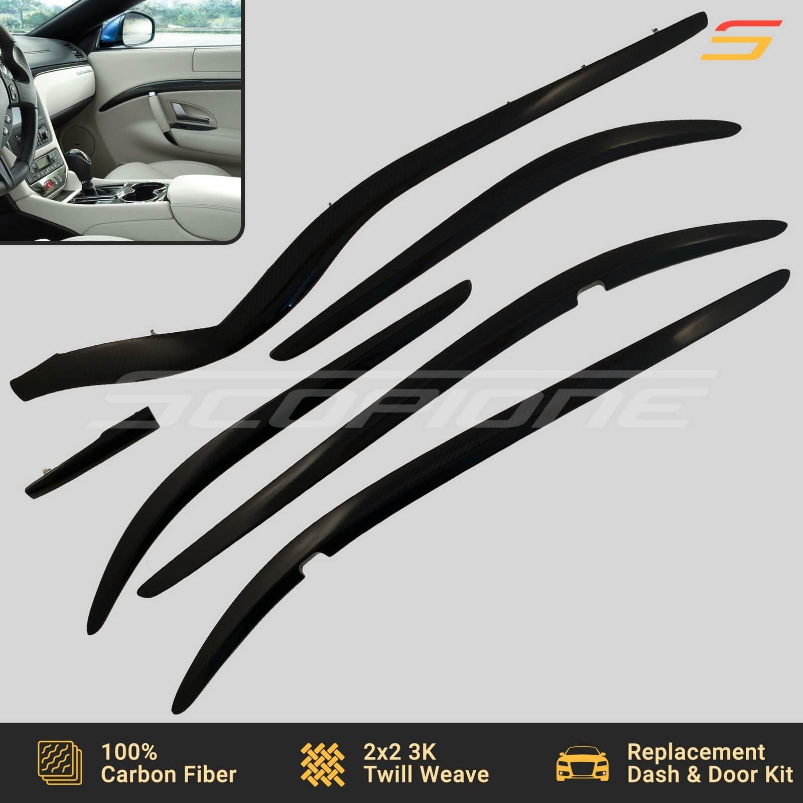 Scopione Carbon Fiber Dash Door Panel 6 Trim Kit for Maserati 08-19 GranTurismo