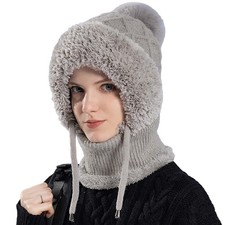 Winter Piece Beanie Hat Slouchy Fleece Balaclavas Shield Neck Scarf Set Warm ...