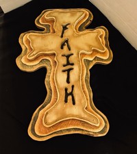 Handmade Wooden Cross Wall Hanging with Faith Carving