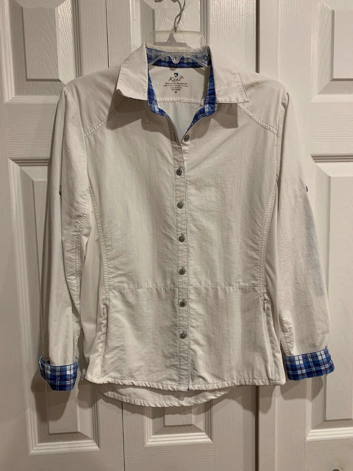 Kuhl Hiking Shirt Women’s Sz M White Button Front Nylon Back Vent Outdoor Trails