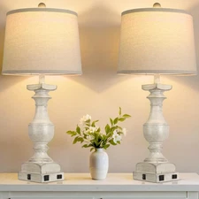 Farmhouse Table Lamp Set of 2, 28'' Bedside Lamps with USB A+Port, Traditiona...