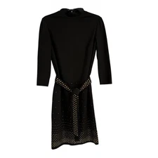 Carlisle Womens Dark Brown Mock Neck Studded Long Sleeve Shift Dress Size 4