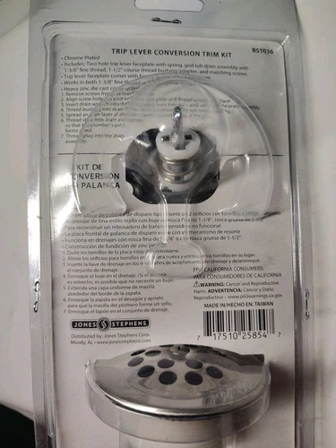 Jones Stephens B51036 Two-Hole Trip Lever Tub Drain Trim Kit - Chrome - Picture 2 of 2