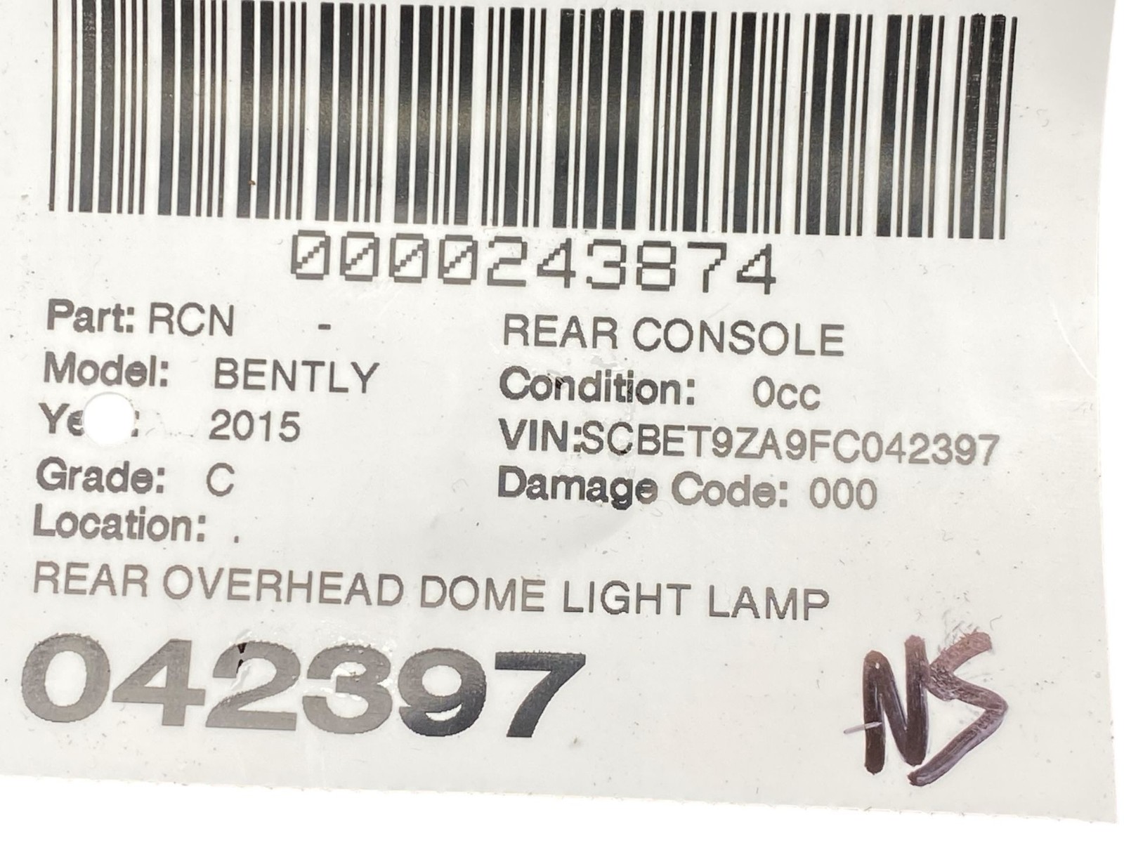 2013-2019 BENTLEY FLYING SPUR 4W 223B REAR DOME LIGHT CONSOLE TRIM *CHIPS+BROKE*