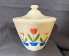 VINTAGE White Milk Glass FIRE KING "TULIPS" Oven Ware Grease Jar W/Lid