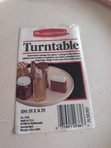 NEW VTG Rubbermaid Single Layer Spice Turntable Spinner Almond #2926 10 1/2 Inch - Picture 2 of 9