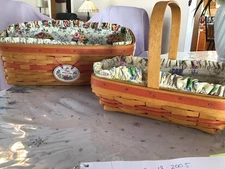 Longaberger 1996 Mothers Day Vanity Basket 2 Pc Protector & Liner Tie On, Papers