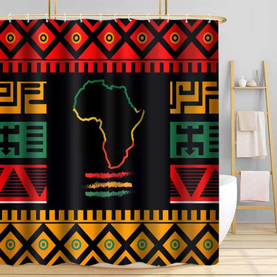 African Shower Curtain, Map of Africa Black History Month Bathroom Shower Curtai