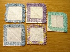 5 Taschent&uuml;cher Baumwolle Damen H&auml;kelspitze Spitze unbenutzt lila t&uuml;rkis flieder