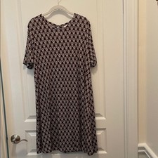 LOFT Maroon and Cream Patterned Midi Dress