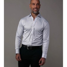 NWOT Collars  Co Quattro Flex Men Blue Check Dress Shirt M Semi-Spread Collar