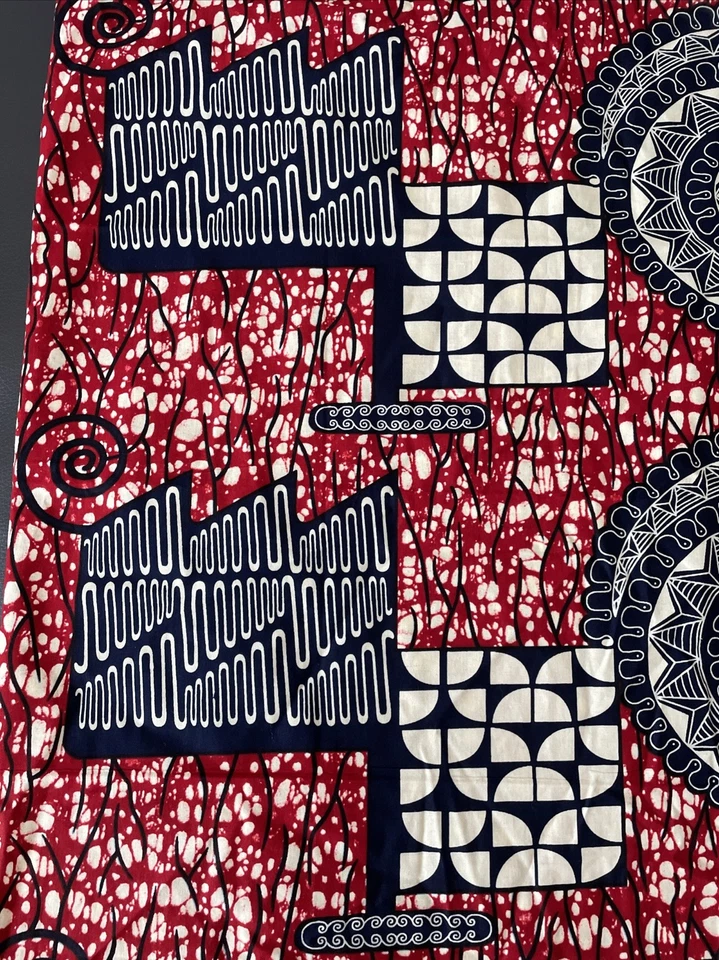 Veritable Wax Hollanders Vlisco Fabrics Etnic Medallions Red White Blue 68”x45” - Image 2 of 4