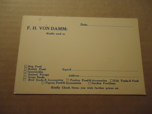 Ad postcard F. H. Von Damm pet animal supplies BROOKLYN NY circa 1930's NRA logo - Picture 2 of 2