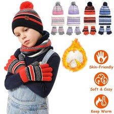 3pcs/Set Beanie Hat Scarf Gloves Children Winter Warm for 4-7Year Girls and Boys