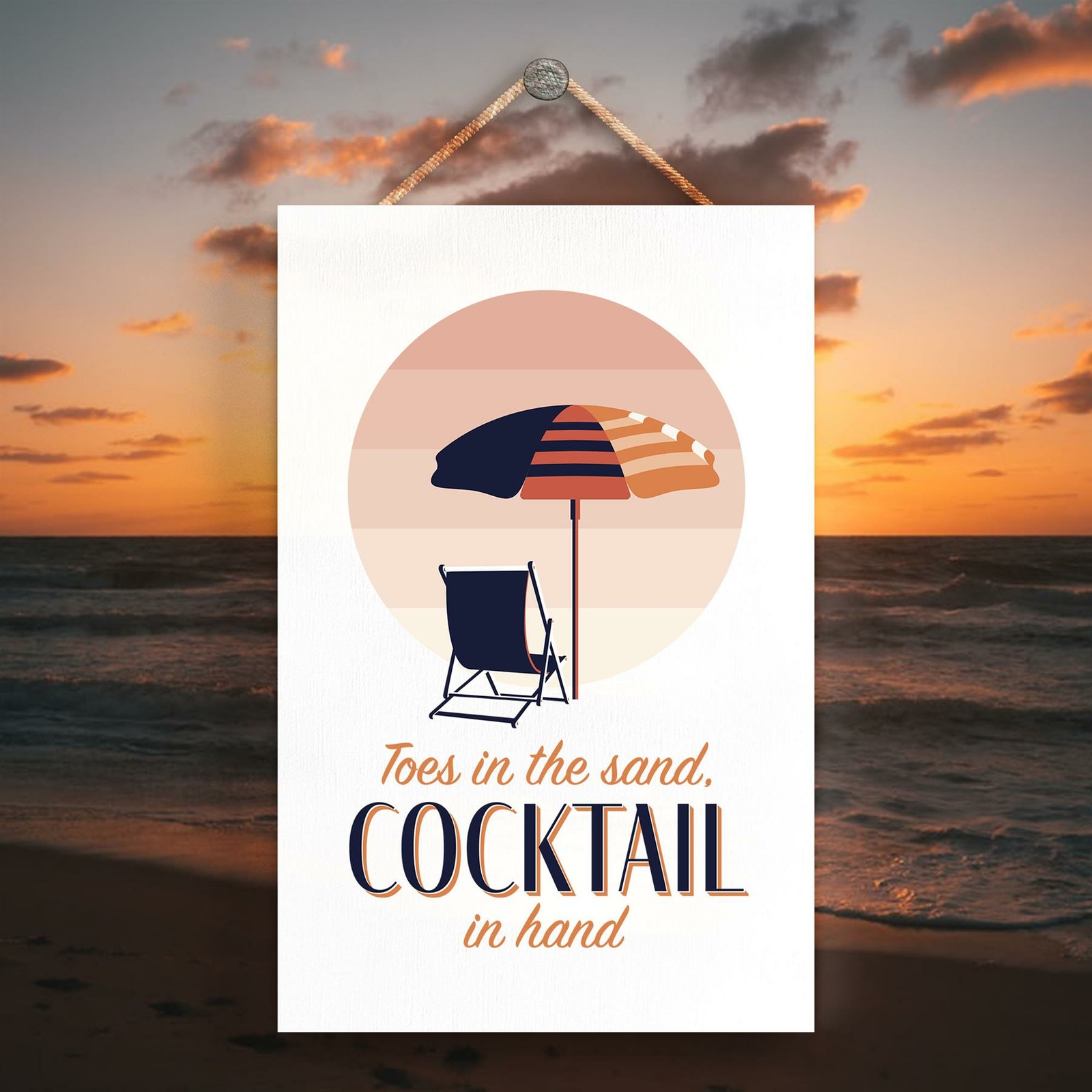 TOES IN SAND COCKTAIL SEASIDE BEACH THEMED NAUTICAL HANGING PLAQUE