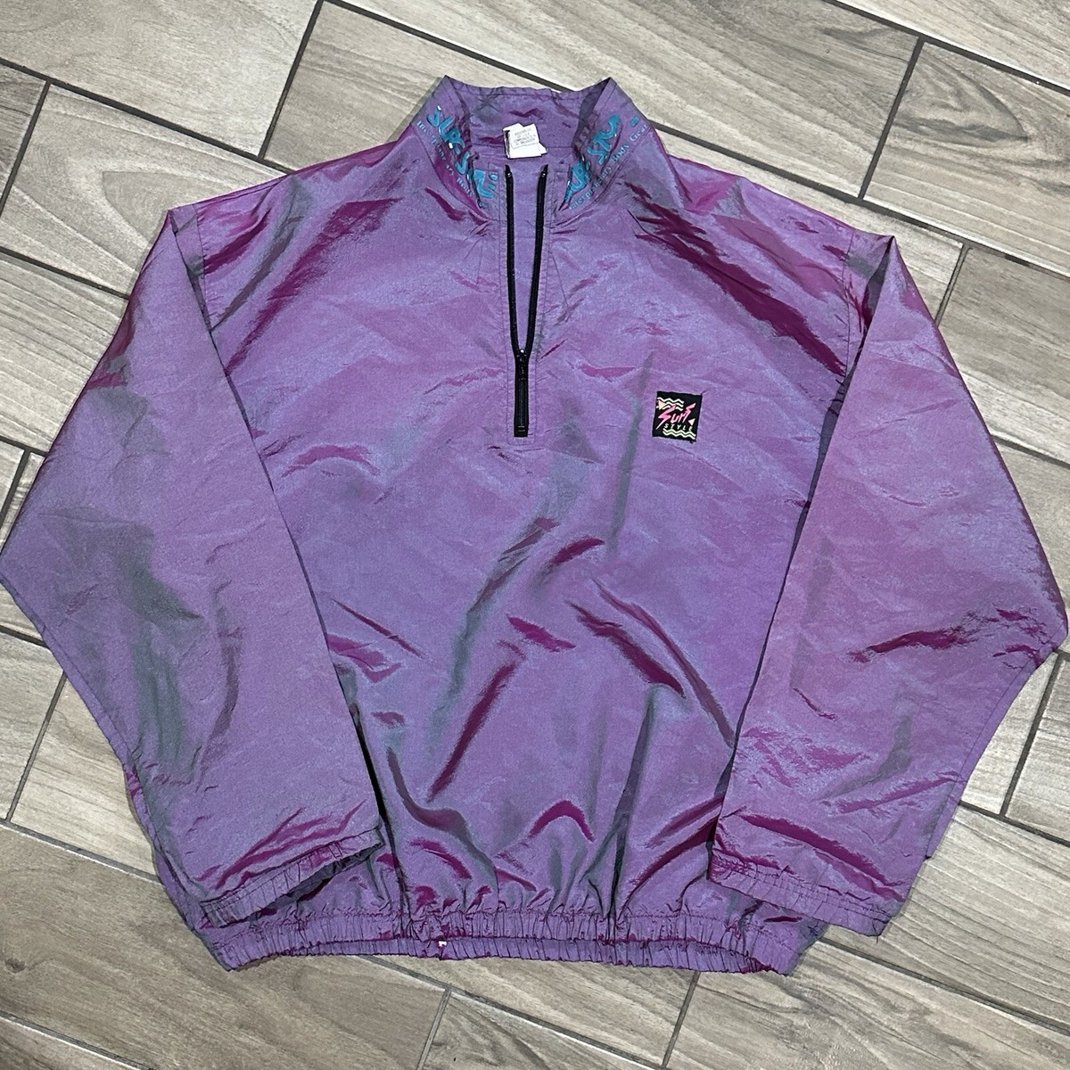 Surf Style Jacket One Size VTG 90s Iridescent 1/4 Zip Pullover