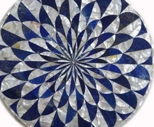 24" Round Top Marble Coffee Table Handmade Lapis & Mop Inlaid Stone Home Decor - Picture 3 of 9